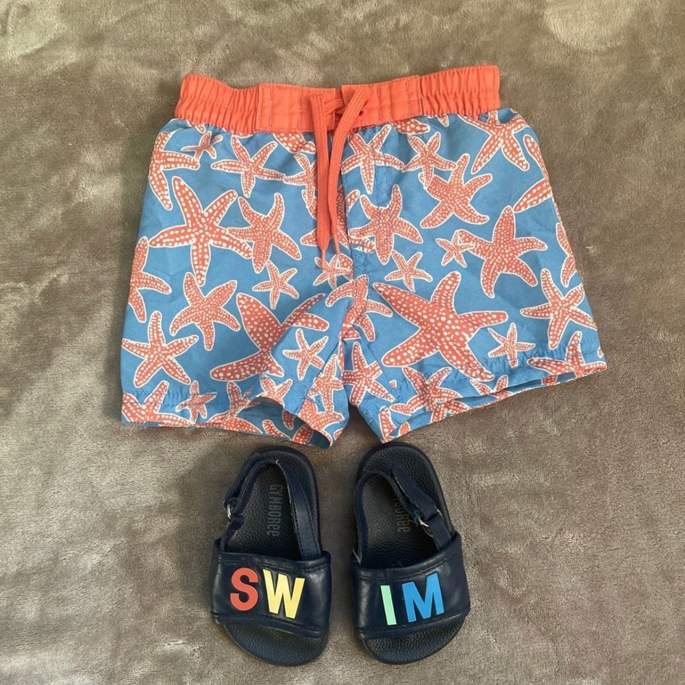 Old Navy 6-12 Months Swim Trunks With Size 2 Sandals